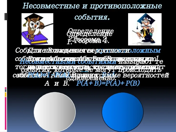 Несовместные и противоположные события. Событие В называется противоположным событию А, если