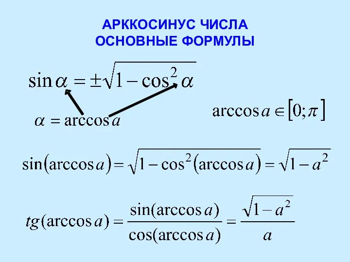 АРККОСИНУС ЧИСЛА ОСНОВНЫЕ ФОРМУЛЫ