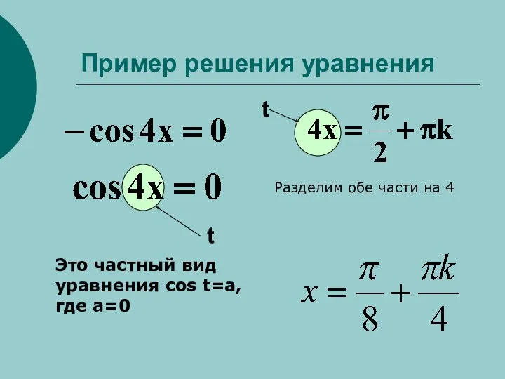 Это частный вид уравнения cos t=a, где a=0 Разделим обе части