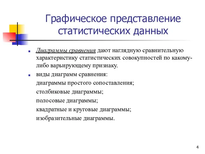 Графическое представление статистических данных Диаграммы сравнения дают наглядную сравнительную характеристику статистических