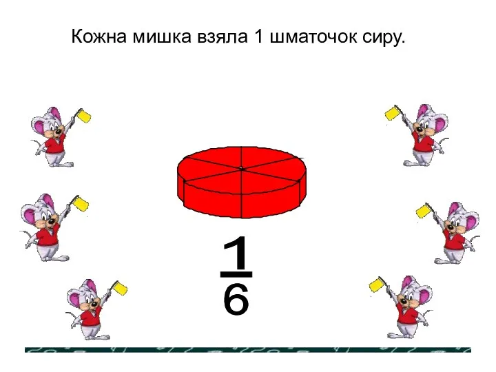 - 6 Кожна мишка взяла 1 шматочок сиру. 1