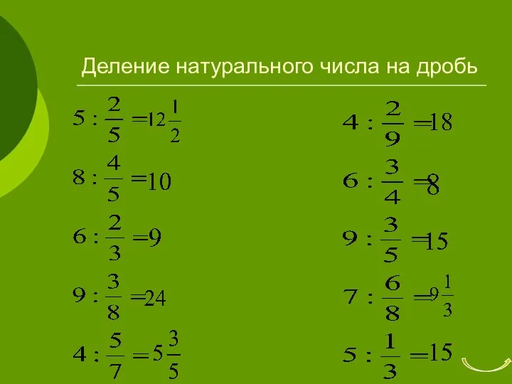 Деление натурального числа на дробь