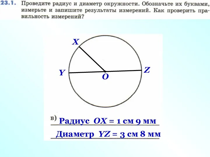 Y Z О X Радиус ОX = 1 см 9 мм