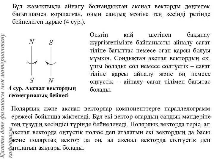 Бұл жазықтықта айналу болғандықтан аксиал векторды дөңгелек бағытшамен қоршалған, оның сандық