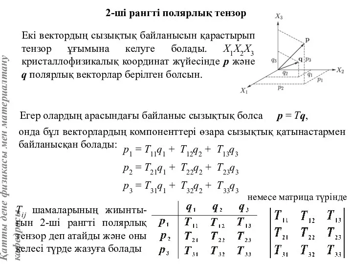 2-ші рангті полярлық тензор Екі вектордың сызықтық байланысын қарастырып тензор ұғымына