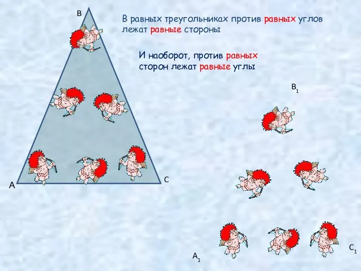 А B C A1 B1 C1 В равных треугольниках против равных