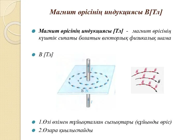 Магнит өрісінің индукциясы В[Тл] Магнит өрісінің индукциясы [Тл] - магнит өрісінің