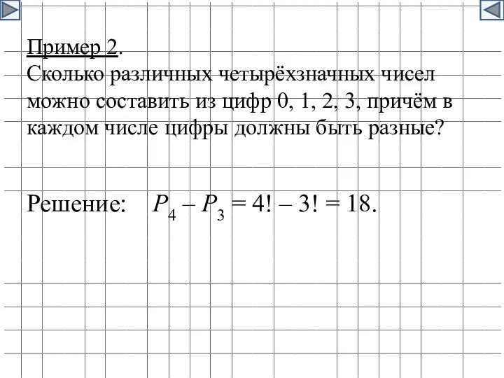 Пример 2. Сколько различных четырёхзначных чисел можно составить из цифр 0,