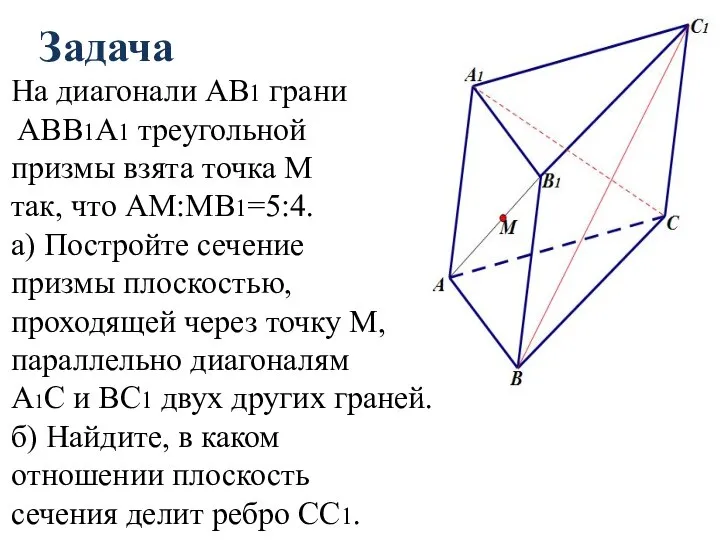 Задача На диагонали AB1 грани ABB1А1 треугольной призмы взята точка M