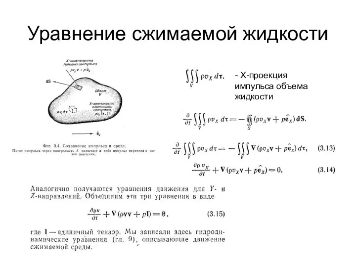 Уравнение сжимаемой жидкости - Х-проекция импульса объема жидкости