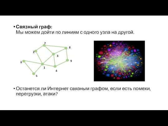 Связный граф: Мы можем дойти по линиям с одного узла на