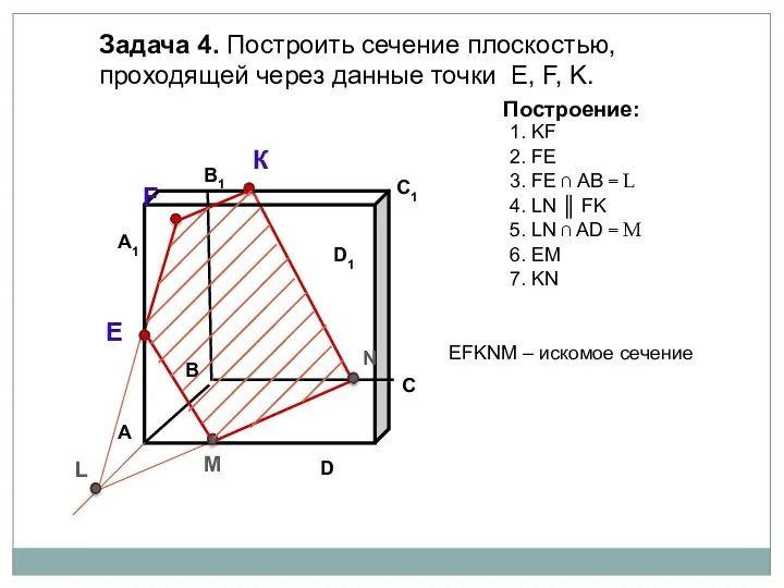 Задача 4. Построить сечение плоскостью, проходящей через данные точки Е, F,