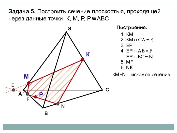 А В С S Задача 5. Построить сечение плоскостью, проходящей через