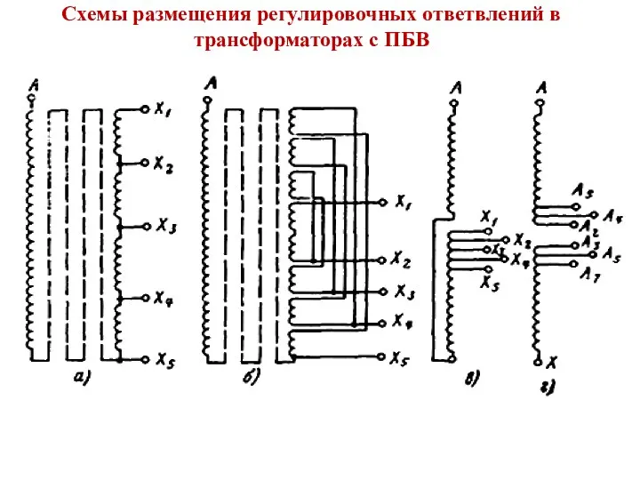 Схемы размещения регулировочных ответвлений в трансформаторах с ПБВ