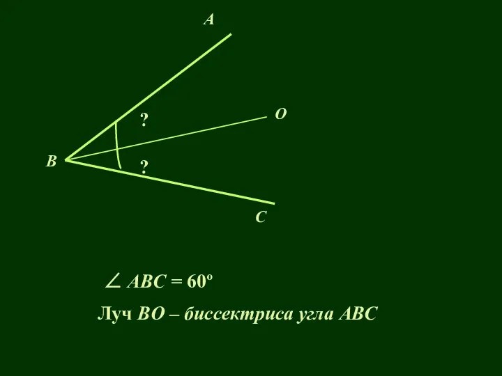 A C O B ? Луч BO – биссектриса угла АВС ? ∠ ABС = 60º