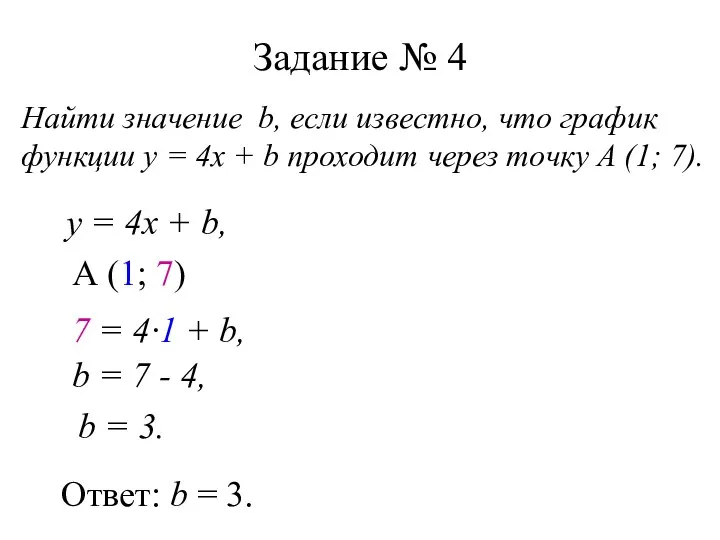 Задание № 4 Найти значение b, если известно, что график функции