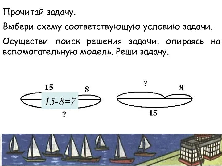 Прочитай задачу. Выбери схему соответствующую условию задачи. Осуществи поиск решения задачи,