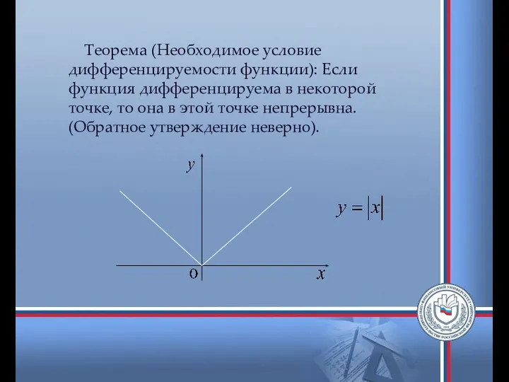 Теорема (Необходимое условие дифференцируемости функции): Если функция дифференцируема в некоторой точке,