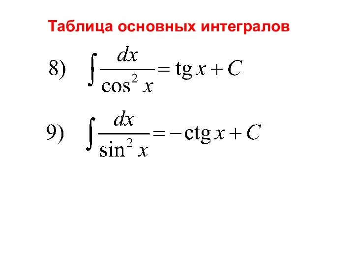 Таблица основных интегралов