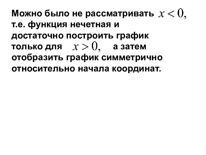 Можно было не рассматривать т.е. функция нечетная и достаточно построить график