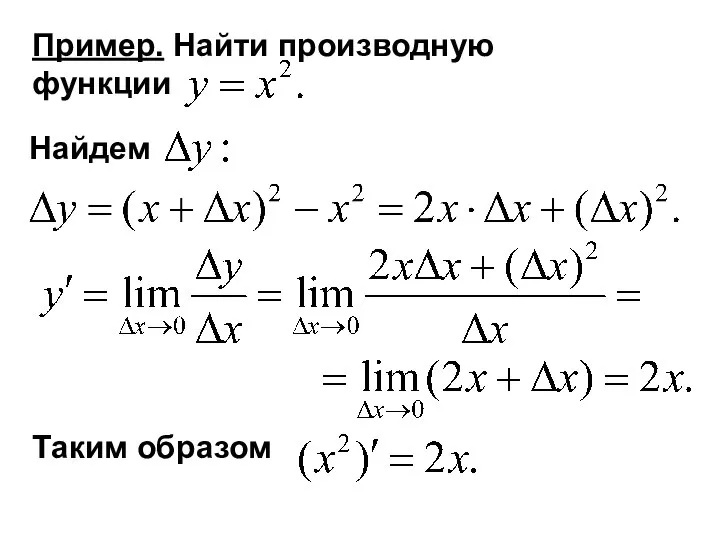 Пример. Найти производную функции Найдем Таким образом