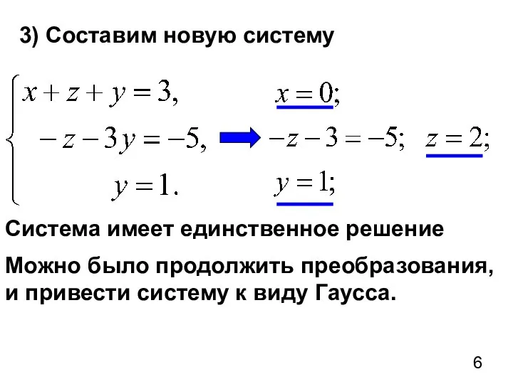 3) Составим новую систему Система имеет единственное решение Можно было продолжить