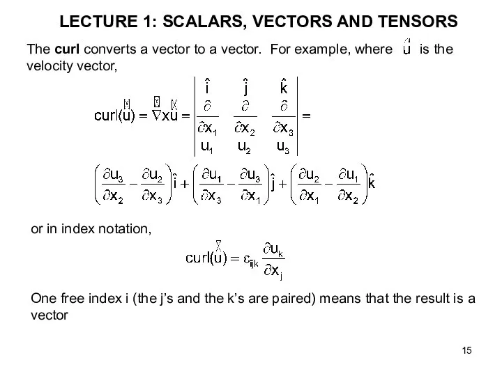 LECTURE 1: SCALARS, VECTORS AND TENSORS The curl converts a vector