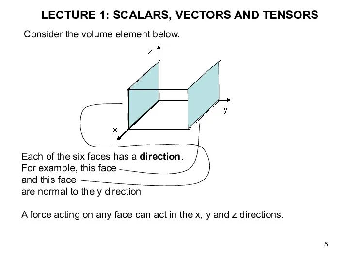 LECTURE 1: SCALARS, VECTORS AND TENSORS Consider the volume element below.