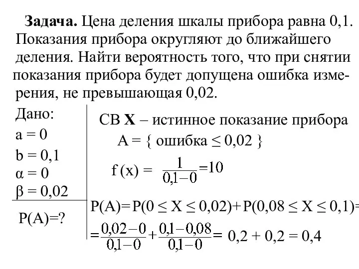 Задача. Цена деления шкалы прибора равна 0,1. Показания прибора округляют до