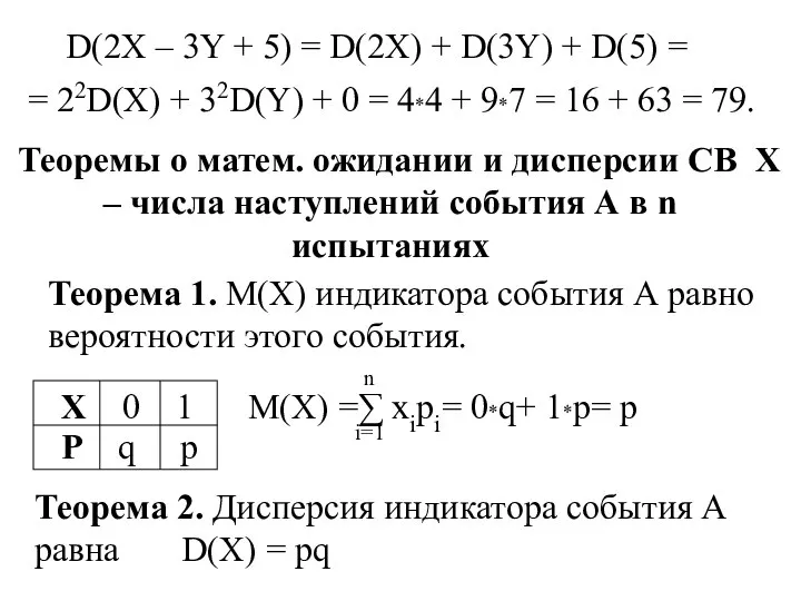 D(2X – 3Y + 5) = D(2X) + D(3Y) + D(5)