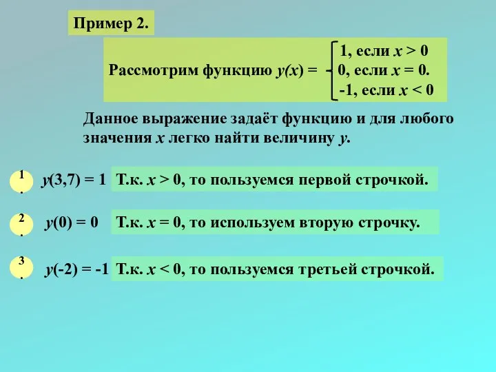 Пример 2. Данное выражение задаёт функцию и для любого значения х