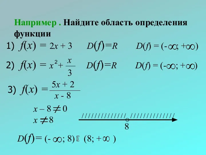 Например . Найдите область определения функции 1) f(х) = 2х +