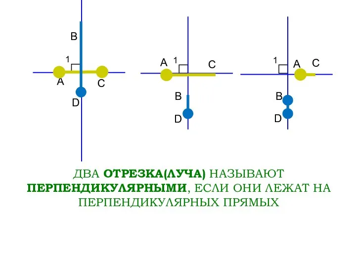 1 ДВА ОТРЕЗКА(ЛУЧА) НАЗЫВАЮТ ПЕРПЕНДИКУЛЯРНЫМИ, ЕСЛИ ОНИ ЛЕЖАТ НА ПЕРПЕНДИКУЛЯРНЫХ ПРЯМЫХ