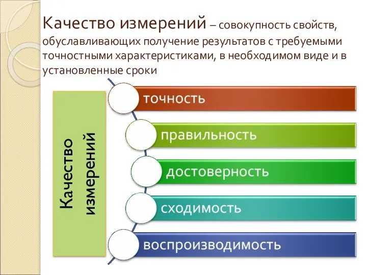 Качество измерений – совокупность свойств, обуславливающих получение результатов с требуемыми точностными