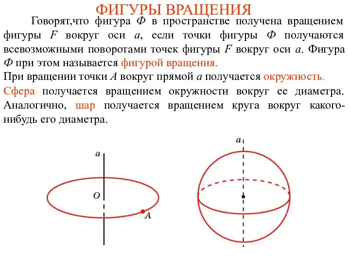 ФИГУРЫ ВРАЩЕНИЯ Говорят,что фигура Ф в пространстве получена вращением фигуры F
