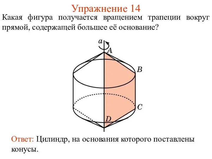 Упражнение 14 Какая фигура получается вращением трапеции вокруг прямой, содержащей большее её основание?