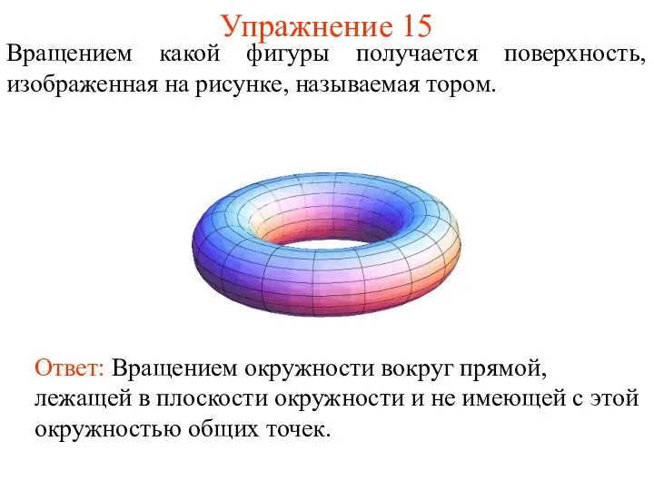 Упражнение 15 Вращением какой фигуры получается поверхность, изображенная на рисунке, называемая