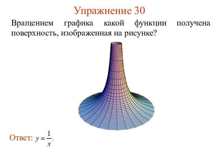 Упражнение 30 Вращением графика какой функции получена поверхность, изображенная на рисунке?