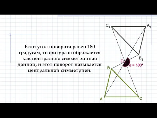 Если угол поворота равен 180 градусам, то фигура отображается как центрально