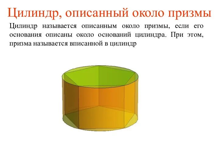 Цилиндр, описанный около призмы Цилиндр называется описанным около призмы, если его