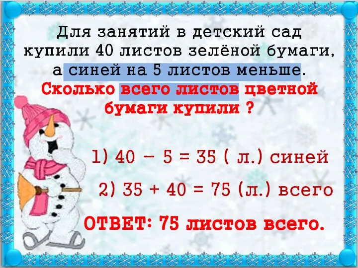 Для занятий в детский сад купили 40 листов зелёной бумаги, а