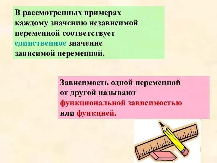 В рассмотренных примерах каждому значению независимой переменной соответствует единственное значение зависимой