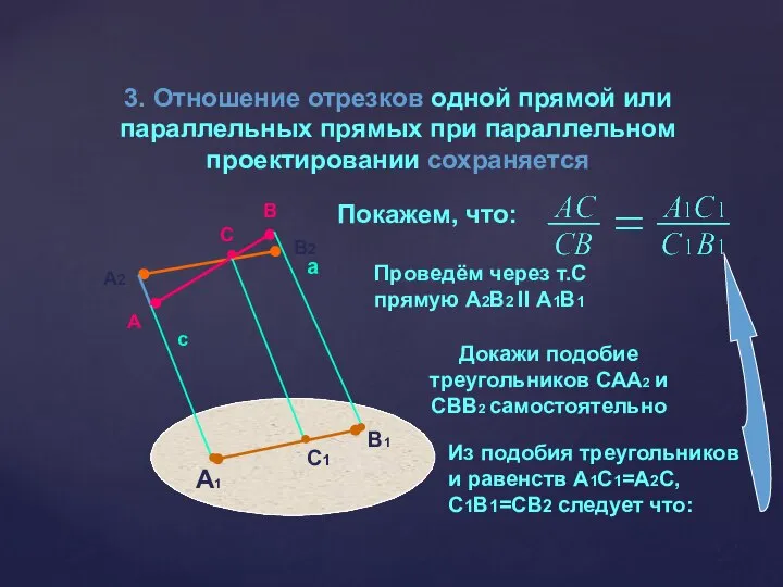 3. Отношение отрезков одной прямой или параллельных прямых при параллельном проектировании