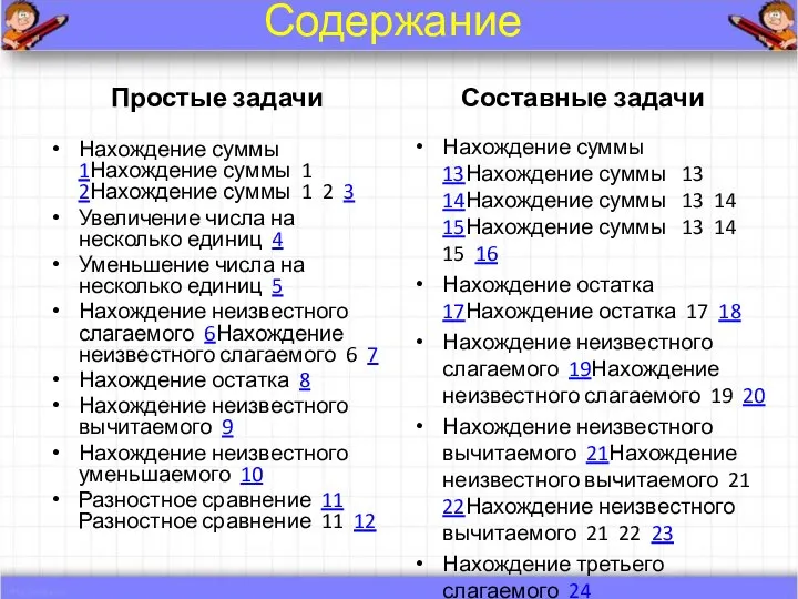 Содержание Простые задачи Нахождение суммы 1Нахождение суммы 1 2Нахождение суммы 1