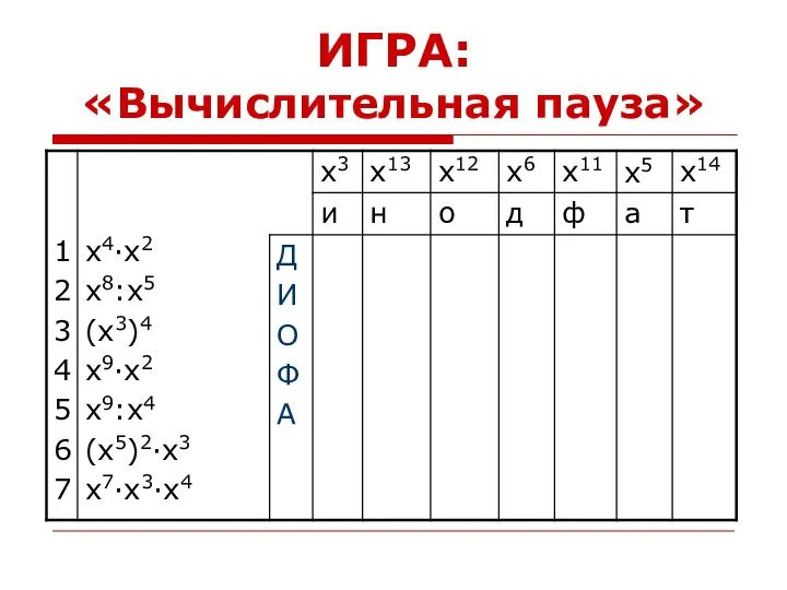 ИГРА: «Вычислительная пауза»