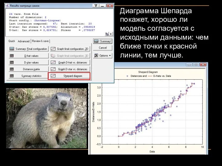 Диаграмма Шепарда покажет, хорошо ли модель согласуется с исходными данными: чем