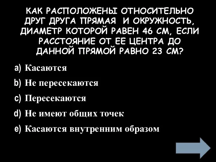 КАК РАСПОЛОЖЕНЫ ОТНОСИТЕЛЬНО ДРУГ ДРУГА ПРЯМАЯ И ОКРУЖНОСТЬ, ДИАМЕТР КОТОРОЙ РАВЕН