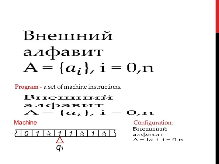 Configuration: Machine Program - a set of machine instructions.