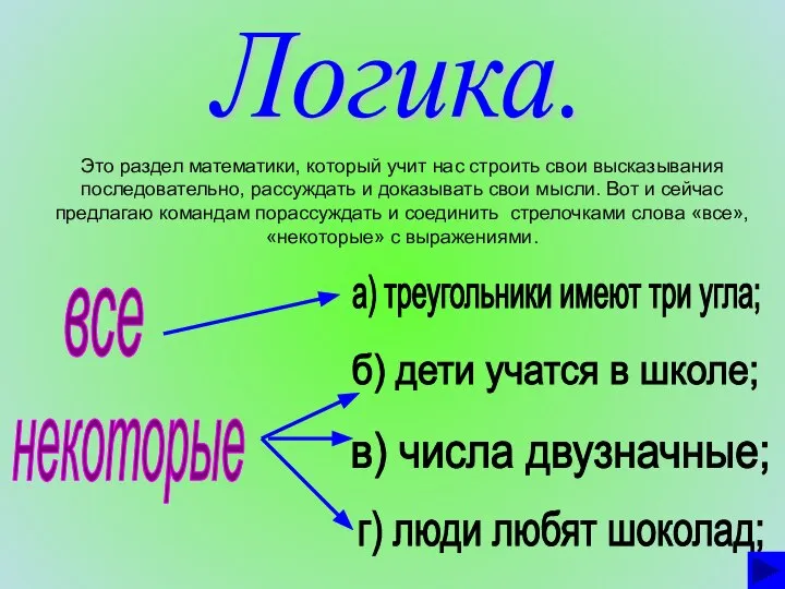 Логика. Это раздел математики, который учит нас строить свои высказывания последовательно,