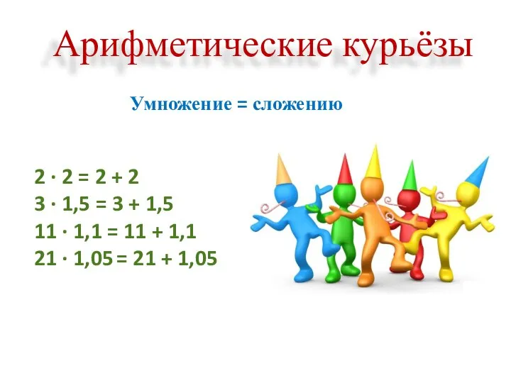 Арифметические курьёзы Умножение = сложению 2 · 2 = 2 +